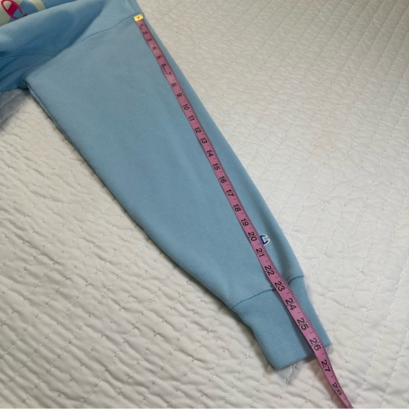 Champion Sweatshirt Light Blue Men's Pullover Spell Out Hoodie - Picture 6 of 15